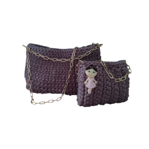 Kit Mãe & Filha – Bolsas Artesanais em Fio de Malha | Cor Uva